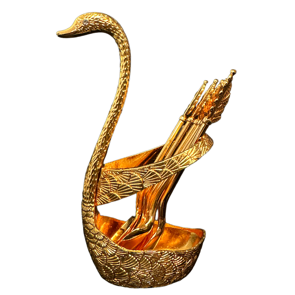 Teelöffel 6er mit Schwan Figur golden