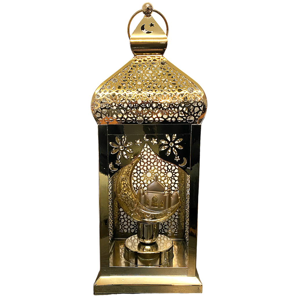 Ramadan Laterne gold mit Beleuchtung 12x12x36cm 8044-9