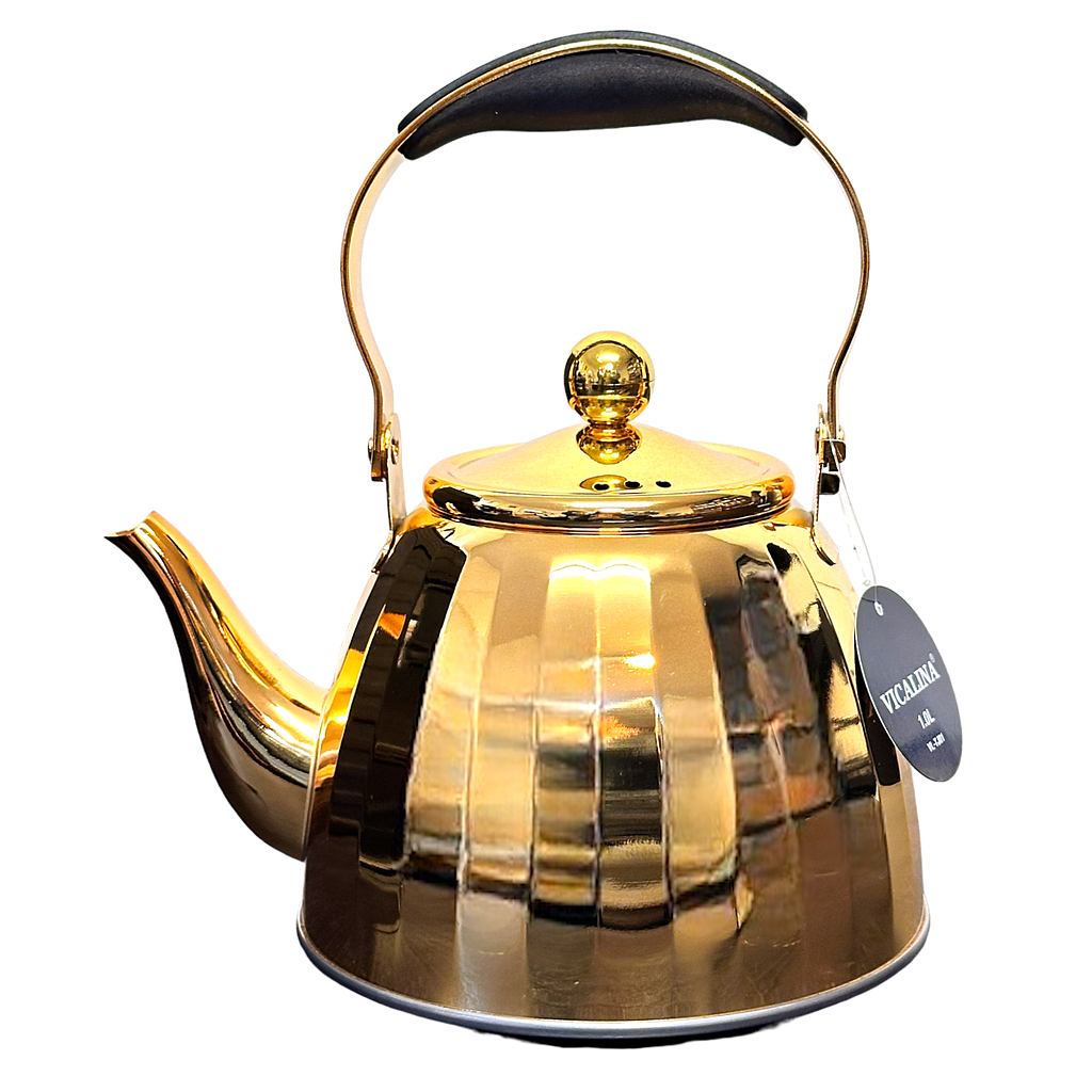 Torino Edelstahl Teekanne Induktion mit Filtereinsatz goldverziert (1lt) 5631-13