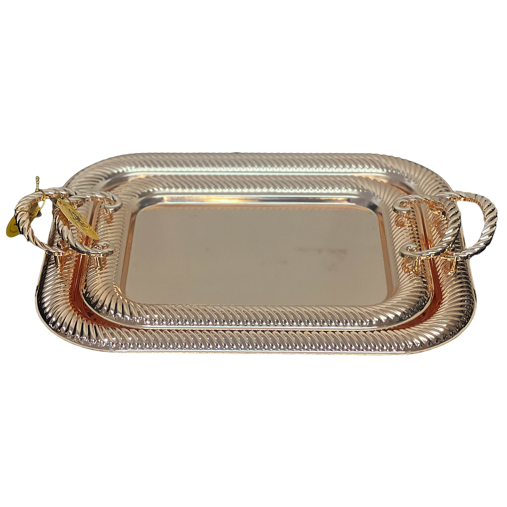 Amirfood Serviertablett Edelstahl goldverziert 24670-20