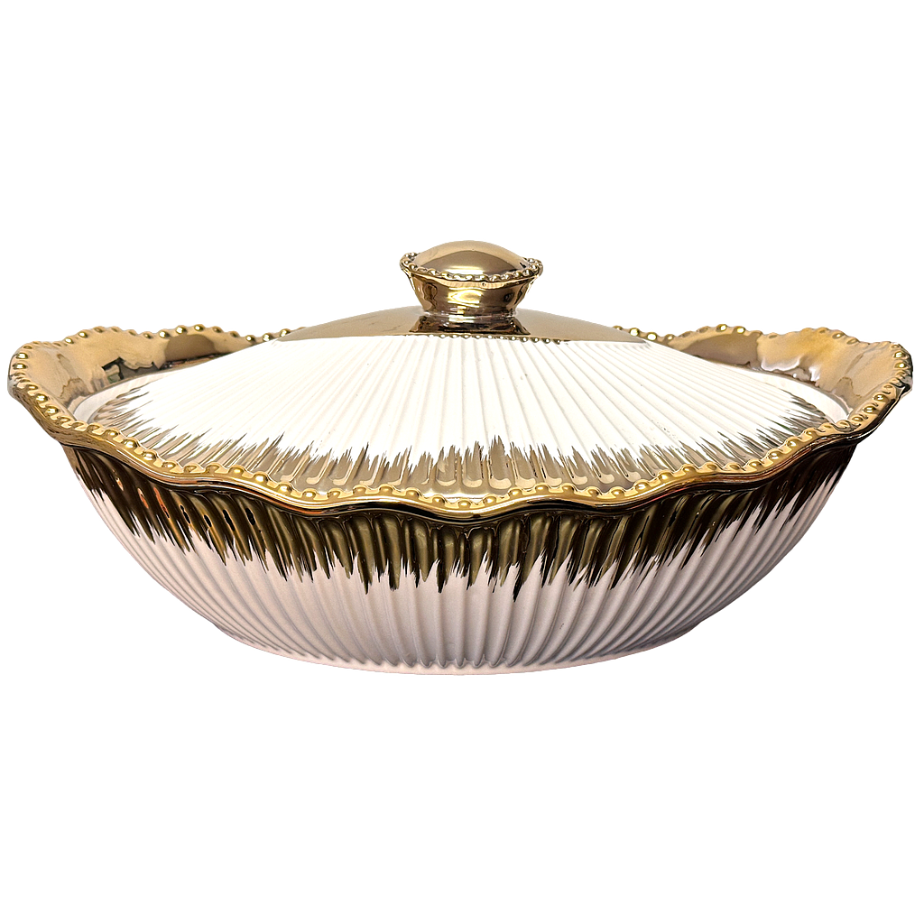 Torino Auflaufform mit Deckel aus porzellan goldverziert 9770-10