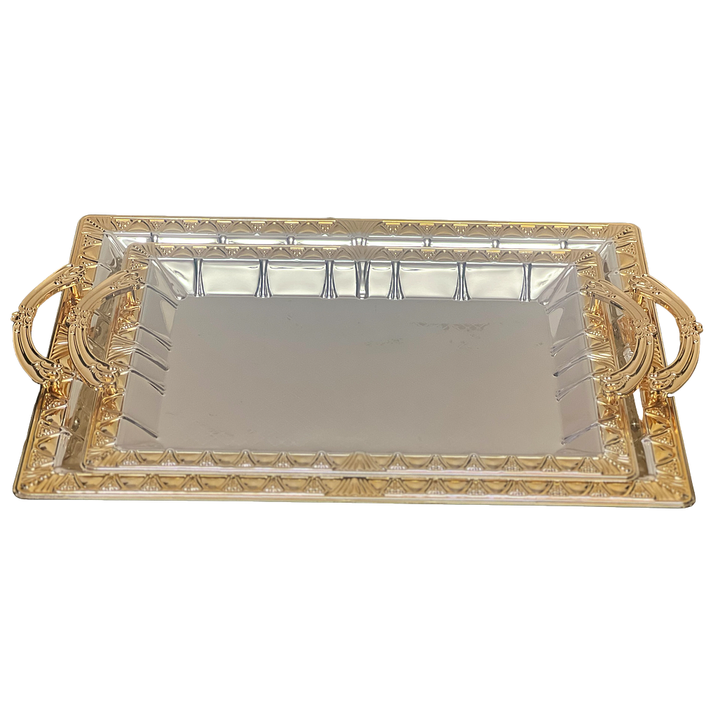 Amirfood Serviertablett Edelstahl goldverziert 24665-20