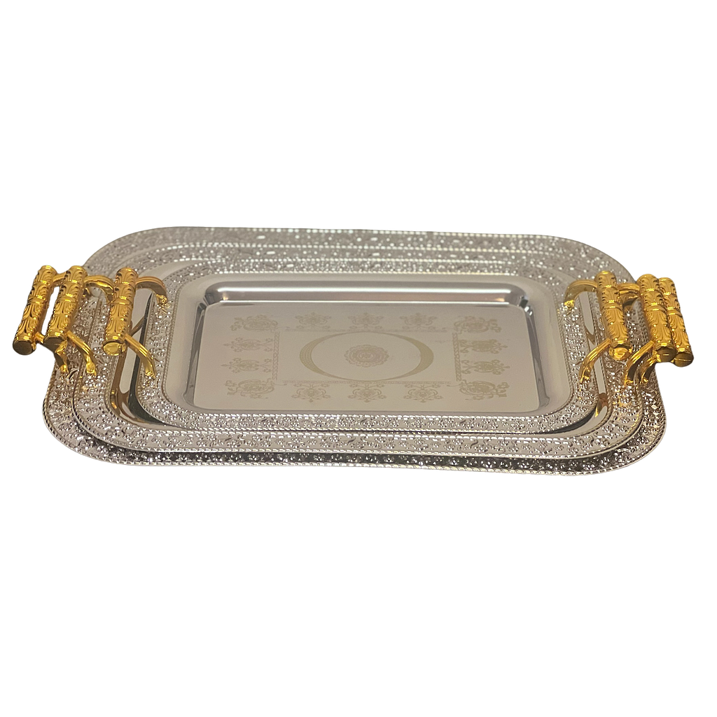 Amirfood Serviertablett 3-Teilig aus Edelstahl Silber 24658-15