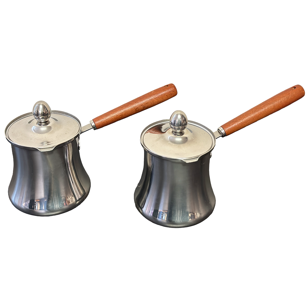 [46023] Kaffee Kanne Stainless mit Deckel  und Holzgriff 2 er Set (550ml.)8915-11
