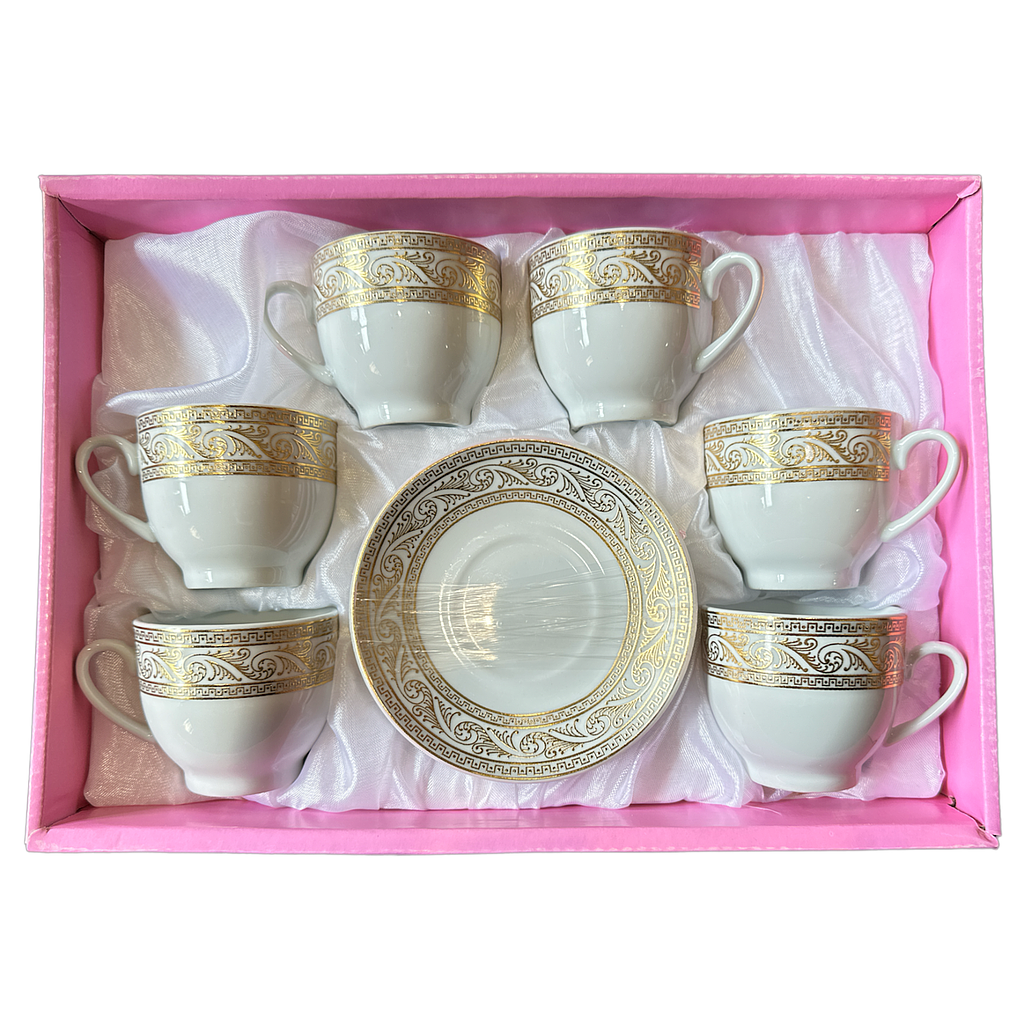Kaffeetassen Set 6er weiß gold H1-17
